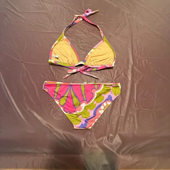 NWOT Vintage Y2K Tibi Pink/Green/White Multicolor Floral Bikini Set Small - Picture 6 of 6